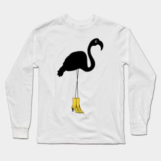 Flamingo in Yellow Boots Long Sleeve T-Shirt